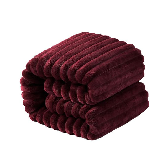 NTBAY Plush Flannel Twin Bed Blanket, 60X80 Inches Soft and Warm Lightweight Blanket with Striped Texture Bed Blanket for Couch Sofa Bed All Seasons, 60"x80", Wine Red