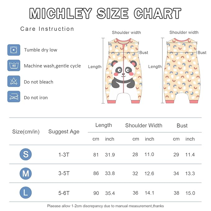 MICHLEY Toddler Sleeping Sack with Feet Newborn Infant Sleeveless Sleeping Bag 2-way Zipper Baby Wearable Blanket for Walkers,Panda,1-3T