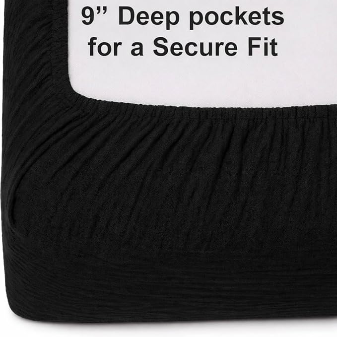 2 Pack Muslin Crib Sheets for Boys & Girl- Neutral Breathable Cotton Crib Mattress Sheets Fitted for Standard 28"x 52"- Nursery Décor No Slip Bed Sheets- Black & White