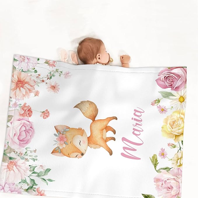 Personalized Fox Baby Crib Bedding Set for Girls – Custom Name 3-Piece Nursery Bedding with Blanket, Fitted Crib Sheet & Pillowcase – Soft Baby Bedding for Newborn Infant Toddler