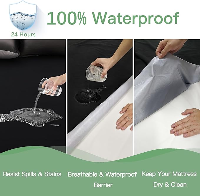 Sufdari Waterproof Mattress Protector Twin Size, Noiseless Mattress Cover with 18" Deep Pocket, Bed Bug Proof and Waterproof Fitted Sheets, Machine Washable Mattress Protectors Black
