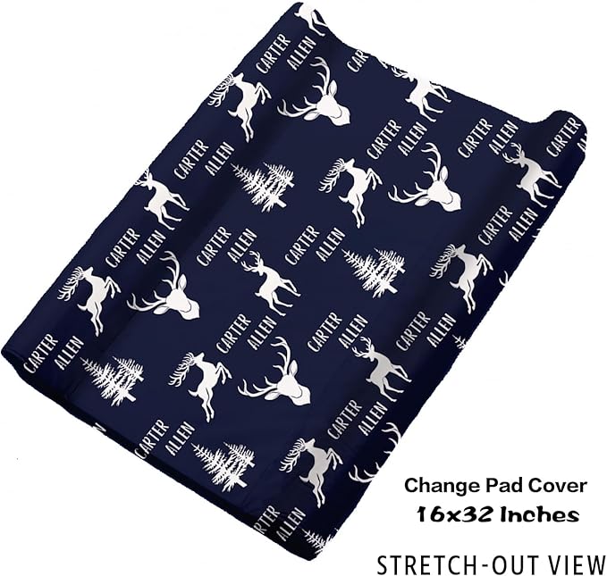 Personalized Baby Crib Bedding Set: 4 Piece Custom Gift Crib Bed Set with Name - Navy Deer Design, Nursery Bedding Set for Baby Girls,Newborn Boys Girls Crib Sets, Crib Bedding Shower Gifts
