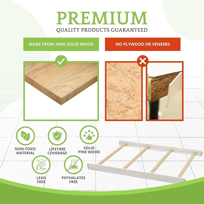 Full-Size Conversion Kit Bed Rails for Evolur Cribs - Solid Wood Crib Convertible Kit to Kids Bed - Transitional Style Rails & Easy-to-Install Child Essentials for Safety (Glazed Brushed White)