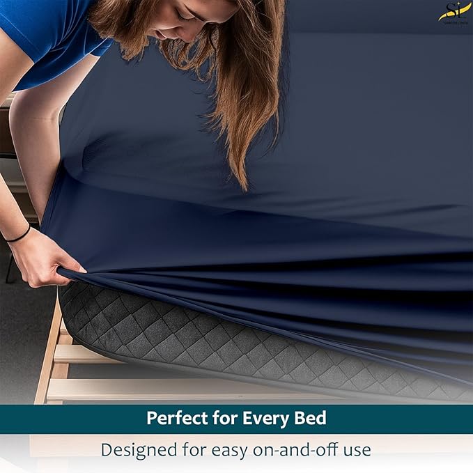 Twin Mattress Protector Fitted Sheet Style - Waterproof Vinyl Mattress Cover, Breathable, Bed Wetting & Spill Protection, Fits Mattresses up to 11.5" Deep (Navy Blue)