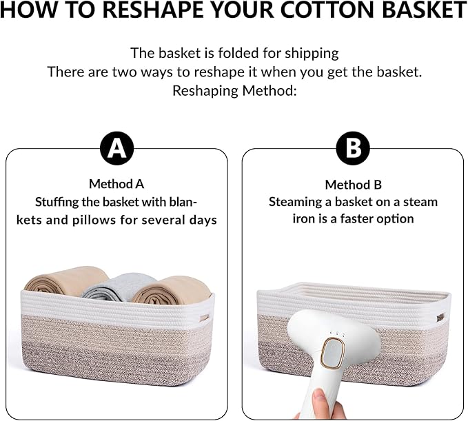 MiniArk Large Storage Baskets for Organizing, Closet Shelf Baskets for Clothes Blanket Towels, Baby Nursery, Toy Bins Box, Woven Rope Baskets, 17 x 13 x 7.5”, 4 Packs Gradient Brown