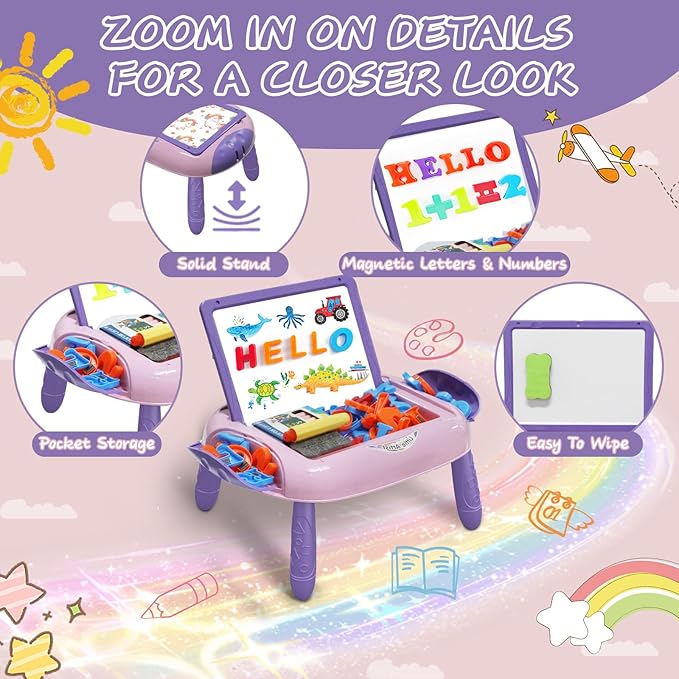 Gift for 1-2 Years Old Girl, Girl Toys with Magnetic Letters and Numbers, Portable Doodle Board Easel, Learning and Educational Toy for 1-2 Years Old Girls (Pink Purple)