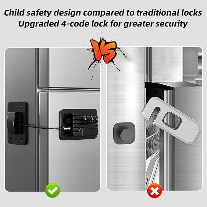 Fridge Lock Children refrigerator lock Fridge password lock can be easily installed without tools, and are suitable for refrigerators, dishwashers.