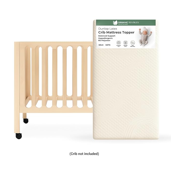 ORGANIC TEXTILES Organic Baby Mattress Topper with Organic Cotton Removable Cover - GOLS/GOTS Certified - Breathable - 2" Portable (36"x26")