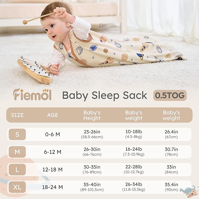 Baby Sleep Sack 12-18 months, 100% Cotton Sleeping Sack for Newborn and Infant, 3 Pack Baby Wearable Blanket for Boy and Girl, 0.5 Tog Lightweight Double Zipper Sleep Bag Coffee Dinosaur Planet