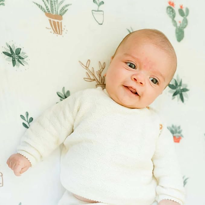 Little Unicorn Premium Crib Sheet | Breathable & Super-Soft Muslin Fabric (Prickle Pots)