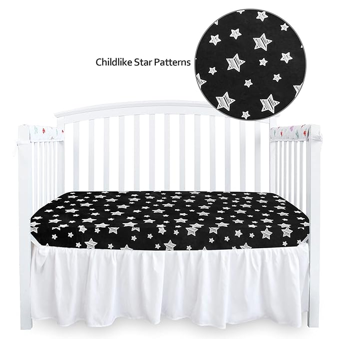 Black Star Baby Crib Sheet - Silky Soft Microfiber, 52'' x 28'' Fitted Sheet for Standard Size Crib Mattress, Snug Fit for Boys & Girls