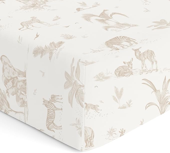 Makemake Organics GOTS Certified Organic Cotton Fitted Crib Sheet Soft Breathable (28"x52", Safari)