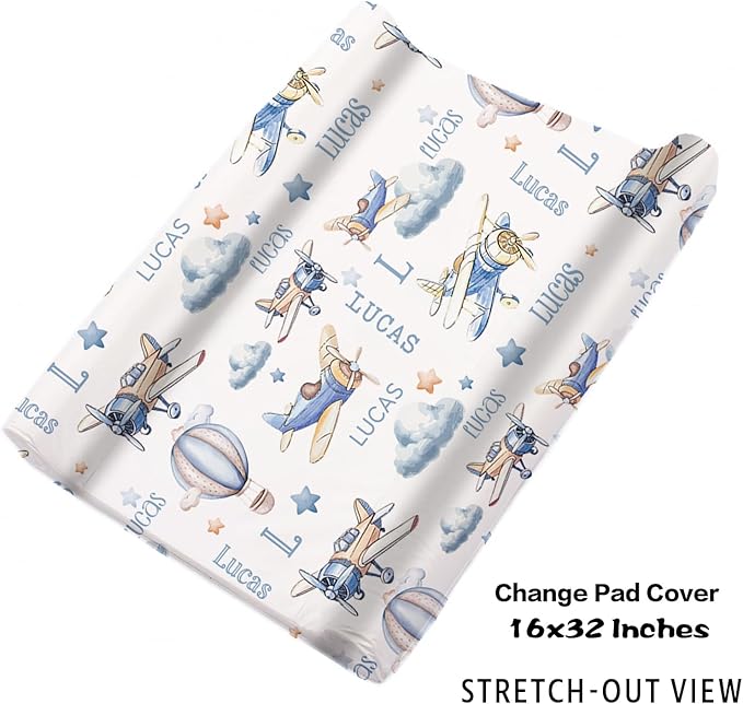 Personalized Baby Crib Bedding Set: 4 Piece Custom Gift Crib Bed Set with Name - Toy Airplane Design, Nursery Bedding Set for Baby Girls,Newborn Boys Girls Crib Sets, Crib Bedding Shower Gifts