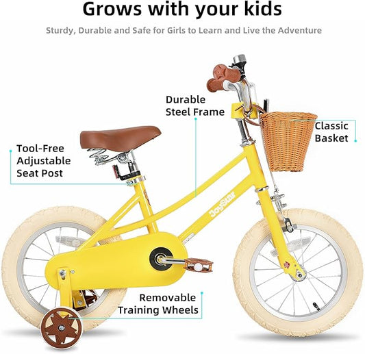 JOYSTAR Girls Bike for 2-12 Years Old Toddlers and Kids, 12" 14" 16" 18“ 20" Retro Style Kids Bike with Training Wheels, 18 20 Inch Children Bicycle with Kickstand