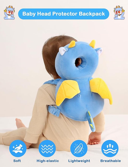 JunNeng Baby Head Protector Backpack, Toddler Walking Fall Head Protection, Blue Unicorn