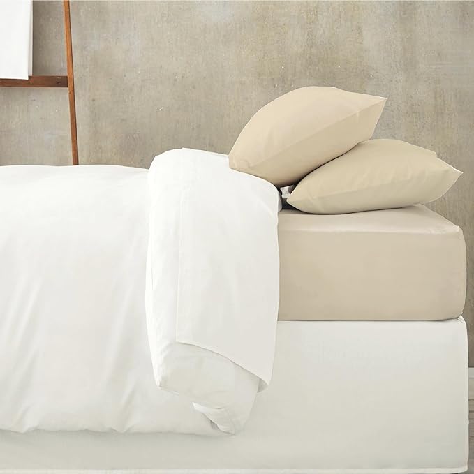 MakeMake Organics Organic Twin Fitted Sheet Set GOTS Certified Organic Cotton Fitted Sheet with 1 Pillowcase Ultra Soft Non Toxic Breathable Hypoallergenic (40"X76", Oat)