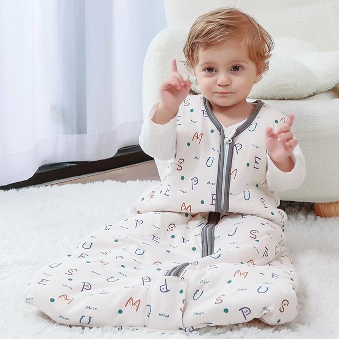 Mosebears Sleep Sack Baby Winter Wearable Blanket with 2-Way Zipper,2.5 TOG Cotton Sleep Sack Unisex (Alphabet, 18-24 Months)