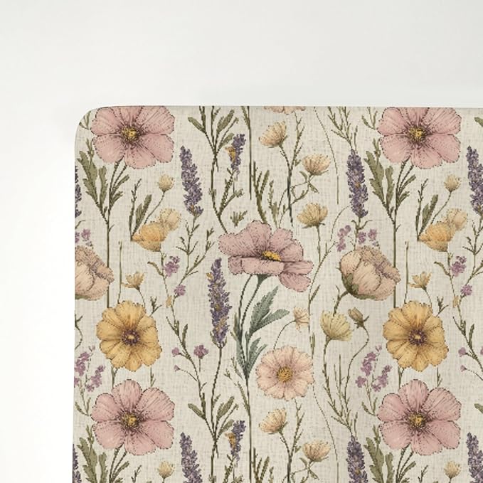 Vintage Floral Baby Crib Sheets for Boy Girl 52"x28" Retro Boho Flowers Soft Stretchy Fitted Crib Mattress Covers Wild Plant Spring Summer Baby Sheet for Standard Crib & Toddler Mattress Pad