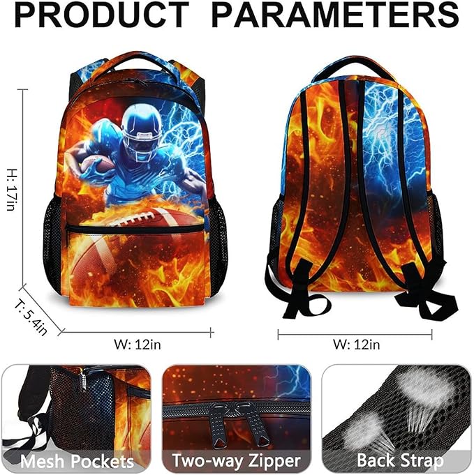 CustomWish Boys Backpack, Football Backpacks for Kids Teens, 17 Inch Lightweight Sport School Bookbag for Elementary Middle Primary High Senior, Boys Back to School Supplies