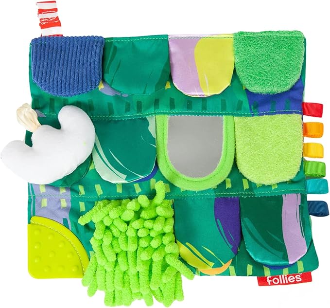 Follies The Sensory Garden Baby Stroller and Tummy Time Toy - Portable Baby Toy - Crinkles, Mirror & Textures, Montessori-Inspired Infant Toy, Washable & Non-Toxic