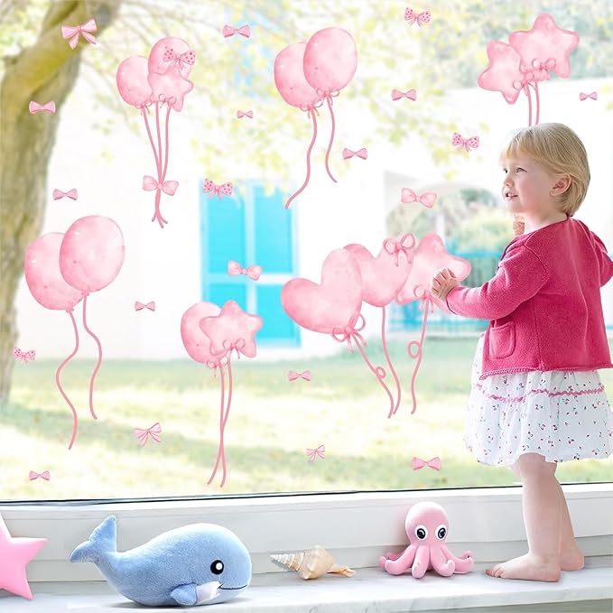Pink Window Clings Pastel Baby Girls Bedroom Window Decals Inspirational Home Indoor Ourdoor Decorations Reusable Double Sided Static Stickers for Playroom Kids Baby Room Nursery Gifts