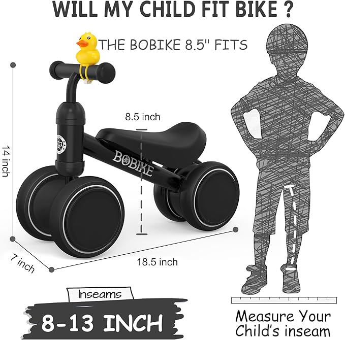 Baby Balance Bike Toys for 12-36 Months Kids Toy Boy Girls Gifts Toddler Best First Birthday Gift Children Walker No Pedal Infant 4 Wheels Bicycle (Black)