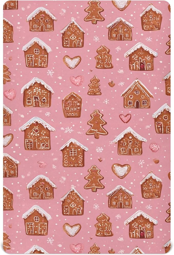 Christmas Gingerbreads Pinks Cute Crib Sheets Soft Breathable Fitted Baby Crib Sheets Mattress Cover for Girls Boys, 52" x 28" x 9"