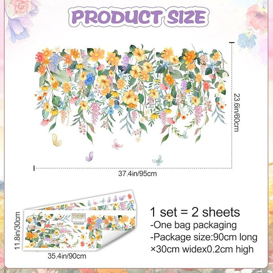 Buiory Removable Flower Plants Wall Decals Hanging Vine Floral Wall Stickers Peel and Stick Flower Butterfly Stickers for Baby Nursery Girls Bedroom Living Room Wall Decor