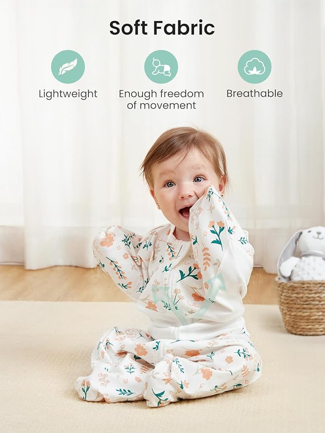 GROWNSY Transitional Swaddle Sleep Sack 3-6 Months,Cotton Starfish Design Baby Swaddle Sack, Dual-Zipper for Easy Diaper Changes, Proper Hip Development & Openable Foot Button, 12-20lbs, Spring Garden