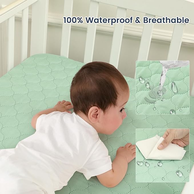 david's kids 2 Pack 52''x28'' Waterproof Crib Mattress Protector Pad Cover Stretch up to 8", Fitted Standard Crib and Toddler Mattresses, Soft and Breathable for Boys Girls, Grey & Sage Green