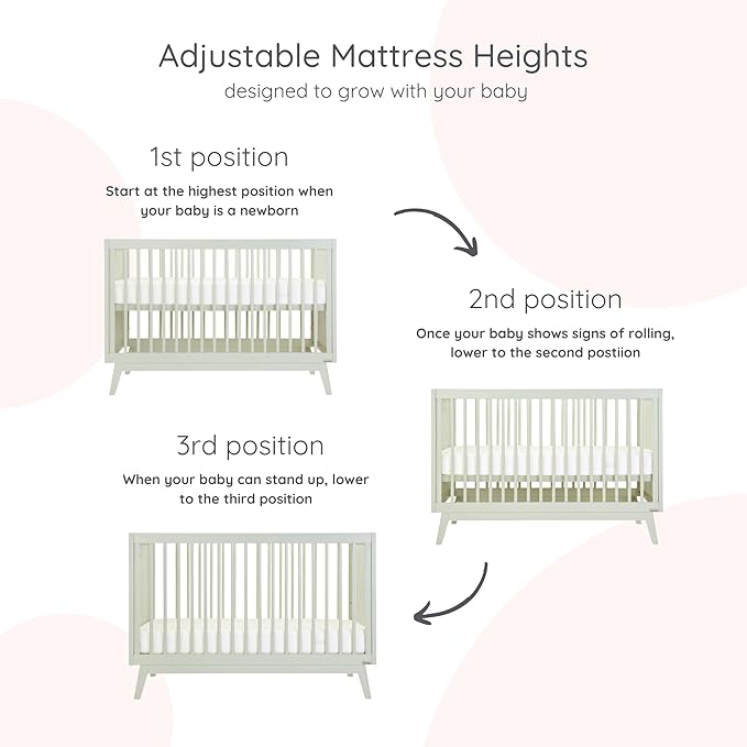 dadada Baby Soho 3-in-1 Convertible Wooden Crib to Toddler Bed - Made in Italy, GREENGUARD Gold Certified, Baby-Safe Finish, Handcrafted Beechwood, Modern Design, 3 Adjustable Heights (Sage)