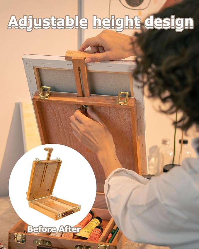 DJAR Tabletop Art Easel for Painting, Solid Beech Wood Desktop Sketchbox, Adjustable Portable Art Drawing Easel for Student Artist Beginner