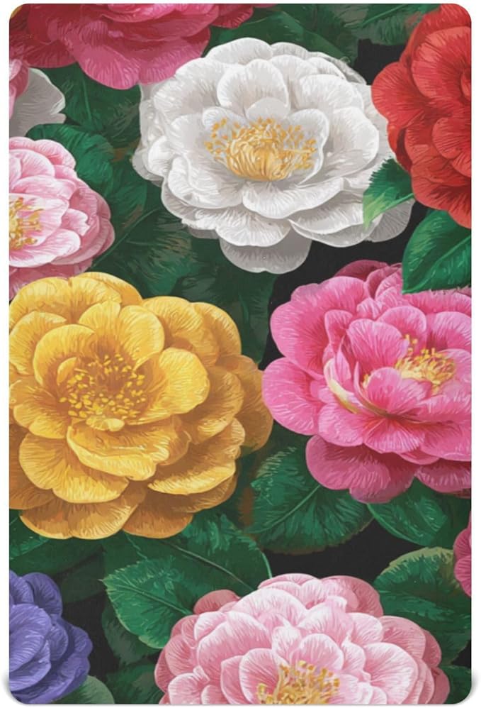 Colorful Camellia Flowers Crib Sheets Standard Crib Toddler Mattresses Cover Fitted Baby Bed Sheet Breathable Crib Mattress Sheet for Girls Boys 39''x27''x9''