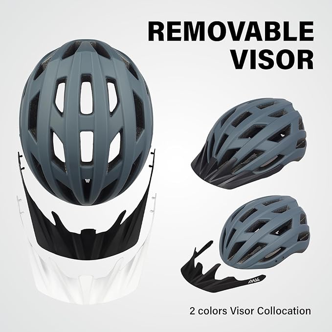 Youth Adult Road Bike Helmet, Men Women Adjustable Mountain Bicycle Helmet with Detachable Visor, 2 Sizes for Age 8-14+ Youth, Kids, Adult