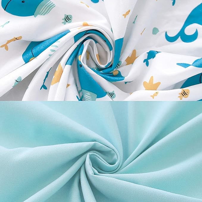 Biloban 3-Piece Toddler Sheet Set Microfiber, Toddler Bedding Set Includes Crib Mattress Sheet, Flat Sheet and Envelope Pillowcase, Silky Soft, Breathable and Lightweight, Whale