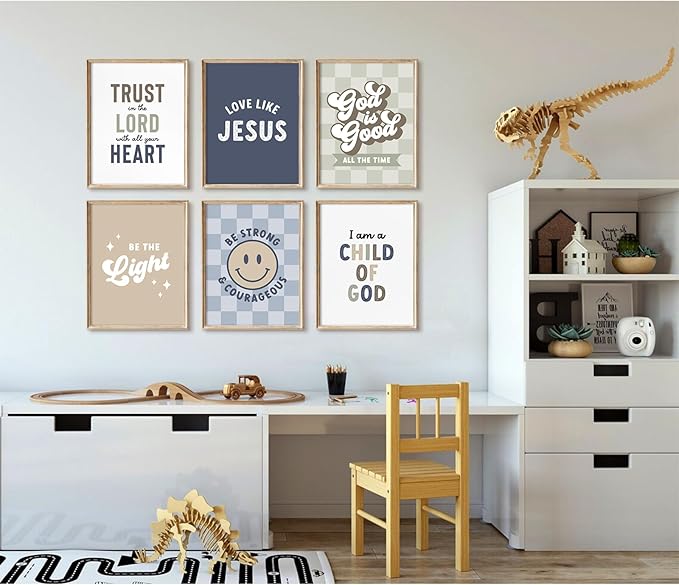 Bible Verses Wall Art Decor Christian Boy Nursery Canvas Wall Decor Boy Kids Room Posters Scriptures Religious Prints Modern Children Christian Pictures Artwork for Bedroom 12x16x6 Inch Unframed