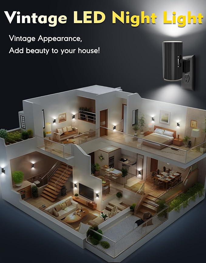 Night Lights Plug into Wall, LED Plug in Night Light with Light Sensor, 0-100LM Adjustable Brightness Wall Light, 5000K Daylight White, 2Pcs Dimmable Automatic Night Light for Hallway Bedroom Stairway