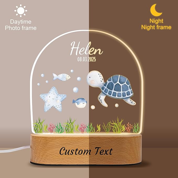 IOUMAM Personalized Baby Gifts for Kids Marine Animal Name Night Light for Boys Girls, Custom LED Acrylic Plaque for Toddler, Christmas Newborn Baby Shower Gifts, Ocean Nursery Room Decor for Children