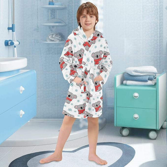 Toddler Baby Hooded Bathrobe for Boys Girls Soft Plush Bath Towel Robe with 2 Pockets for 2-12 Years
