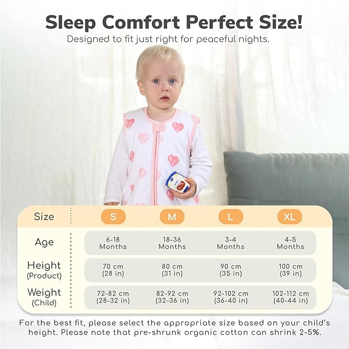 Mama Cheetah Toddler Sleep Sack with Feet 2T, 1.0 TOG Organic Cotton Baby Wearable Blankets with Legs, Baby Sleeping Bag for Walkers, Early Walker M