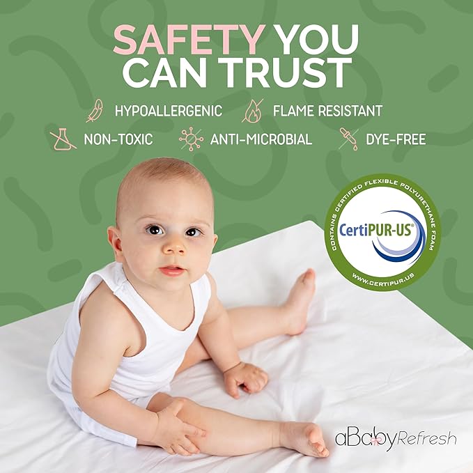 Pack and Play Mattress 38x26 x1-1-Inch Firm Foam Pack n Play Mattress Pad with Waterproof Vinyl Cover - Safe Secure Fit for Playard Bedding - CPSC Compliant Foldable Portable Travel Baby Bed