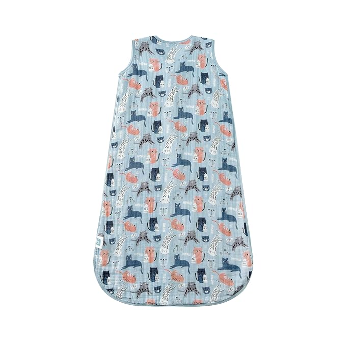 Baby Sleep Sack 2-4 T Baby Wearable Blanket 100% Organic Cotton 0.5 TOG Toddler Sleep Sacks 2- Way Zipper Soft 4 Layers Muslin 2T 3T 4T Kitten Cat