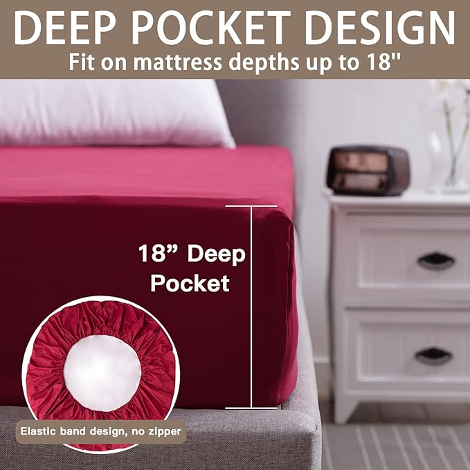 Mecerock Mattress Protector, Breathable and Soft Waterproof Mattress Protector, Mattress Cover, Wine Red Mattress Cover Queen Size Bed