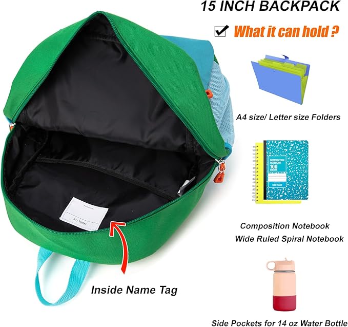 HawLander Little Kids Backpack for Boys or Girls, Toddler School Bag Fits 3 to 6 years old, Green Yellow, 15 Inch