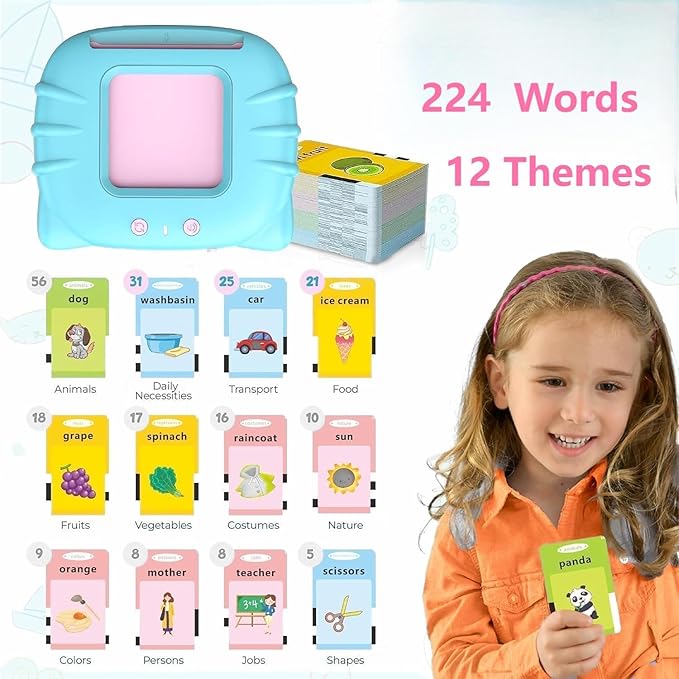 Talking Flash Cards,Kids Toddler Flash Cards with 224 Sight Words,Montessori Toys,Autism Sensory Toys,Speech Therapy,Learning Educational Gifts for Age 1+ Years Old Boys and Girls with A Dinsour Bag.
