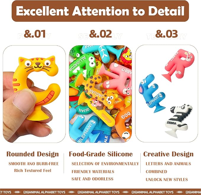 26PCS Suction Bath Toys Mold-Free | Bathtub Letters & Animal Sensory Toys with Shark Storage Organizer for Toddlers | Education Games | No Hole Silicone ABC Alphabet Learning Toys for Kids Ages 3-5