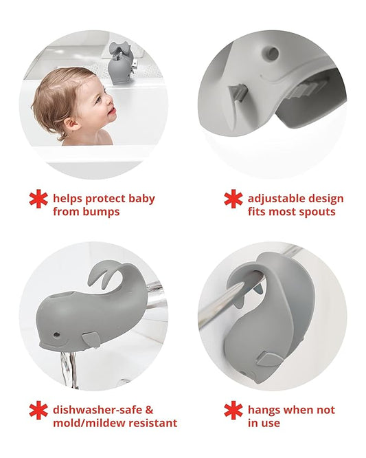 Skip Hop® Baby Bath Spout Cover, Bathtub Faucet Cover with Soft Rubbery Material, Dishwasher-Safe, Easy-to-Adjust Straps and Tail Hook for Hanging, Fits Most Tub Spouts, MOBY®, White