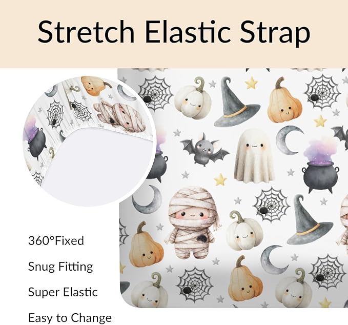 Happy Halloween Baby Crib Sheets Cute Spooky Pumpkin Bat Fitted Crib Mattress Cover Witch Moon Star Toddler Baby Sheet for Standard Crib 28x52in