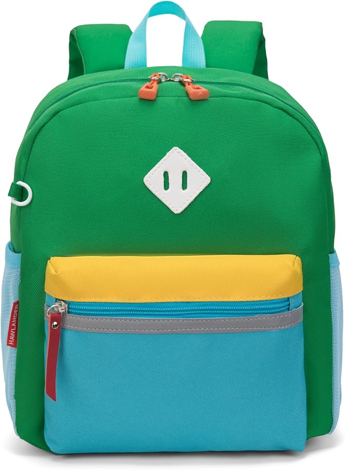 HawLander Little Kids Backpack for Boys or Girls, Toddler School Bag Fits 3 to 6 years old, Green Yellow, 12 Inch