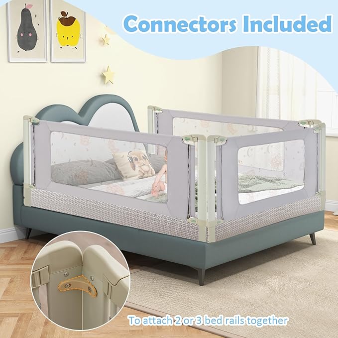 BABY JOY Bed Rail for Toddlers, 79" Vertical Lifting Extra Long Infants Safety Side Rails with Double Lock, Foldable Baby Bed Rail Guard for Twin Double Full Size Queen King Bed Mattress (Gray)